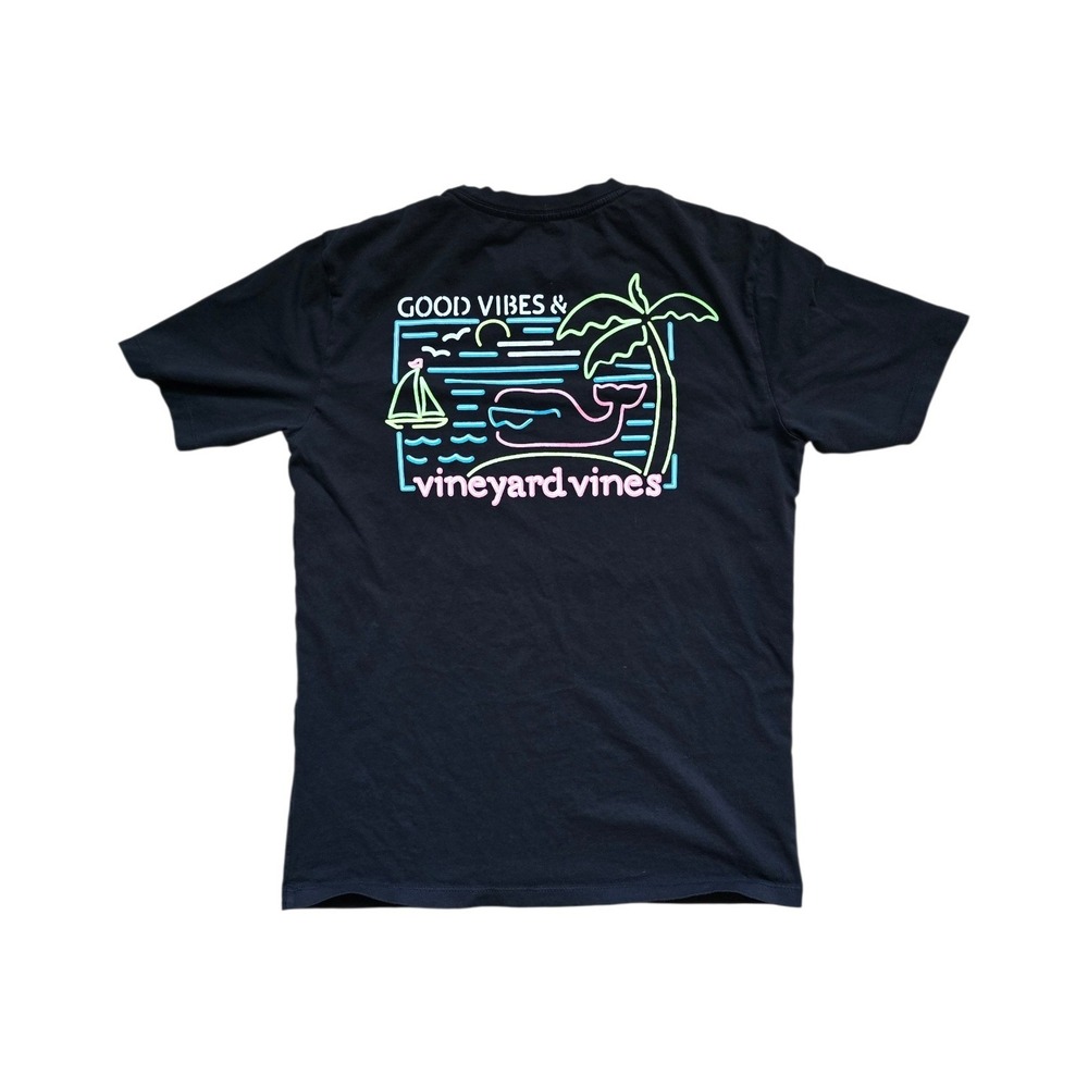 Vineyard Vines Neon Graphic Whale Pocket Tee Shirt Mens XS Black - Picture 3 of 6